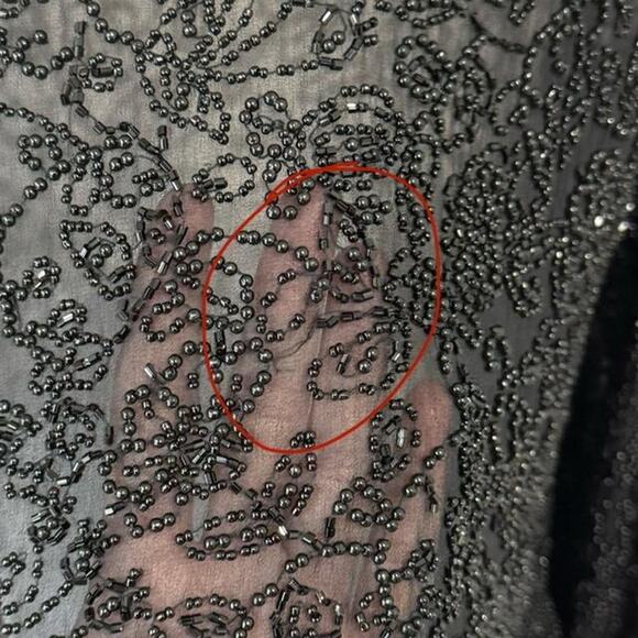 VTG 90s Black Tie by Oleg Caassini Black Beaded Silk Floral Long Sleeve Kimono L - Picture 7 of 8